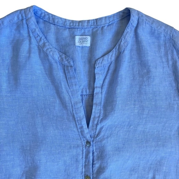 Sigrid Olsen Sky Blue Linen Button Up Pocketed Tunic Shirt Lagenlook Resort XXL - Picture 3 of 16